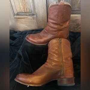 Brown Leather Mid-Calf Zip Western Boots